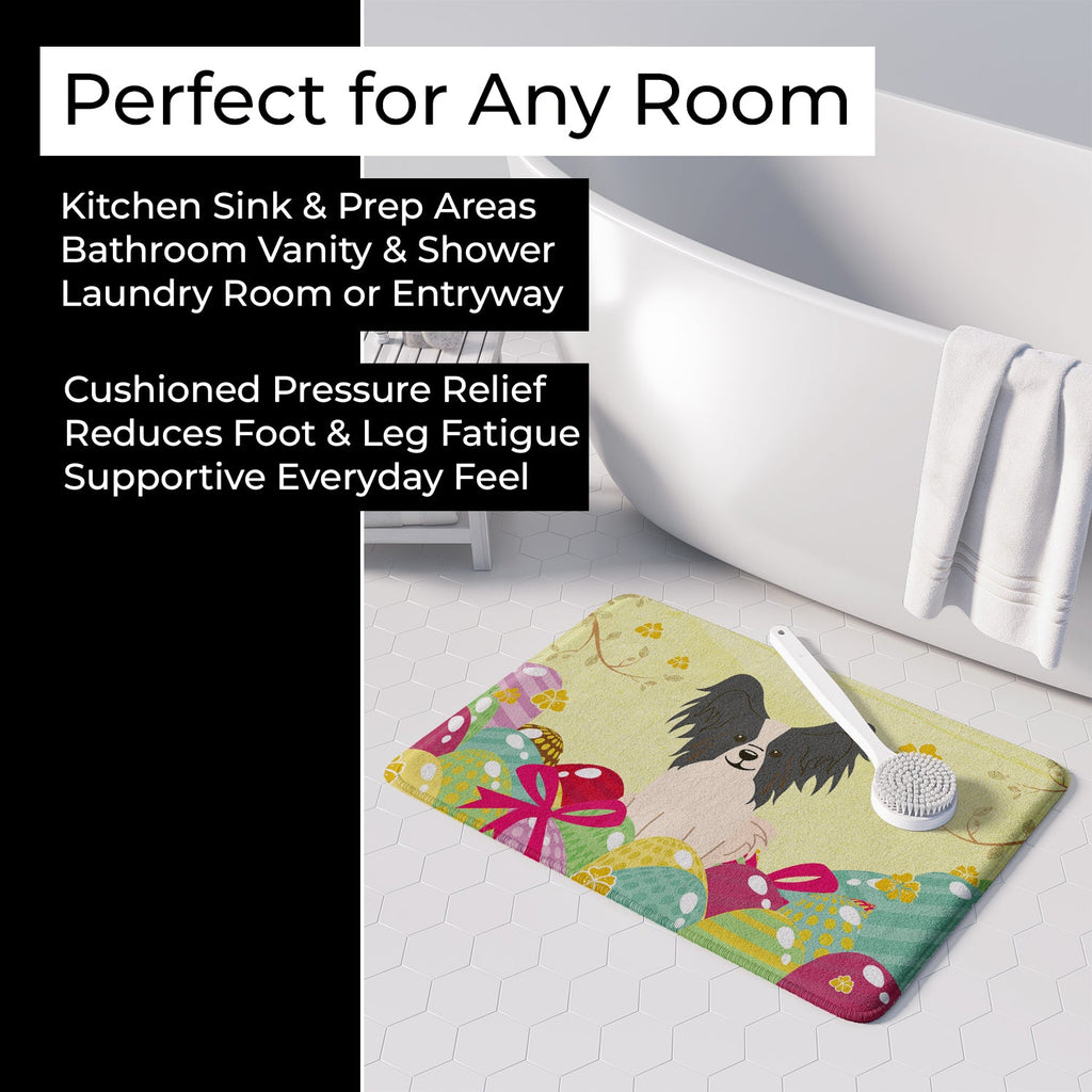 Easter Eggs Papillon Black White Memory Foam Kitchen Mat Machine Washable Anti-Fatigue Cushion Comfort Bath or Kitchen Rug