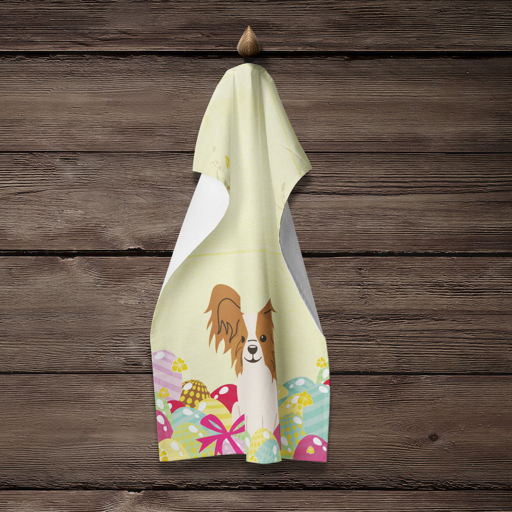 Easter Eggs Papillon Red White Kitchen Towel Velour Plush Front and Cotton Loop Back Machine Washable
