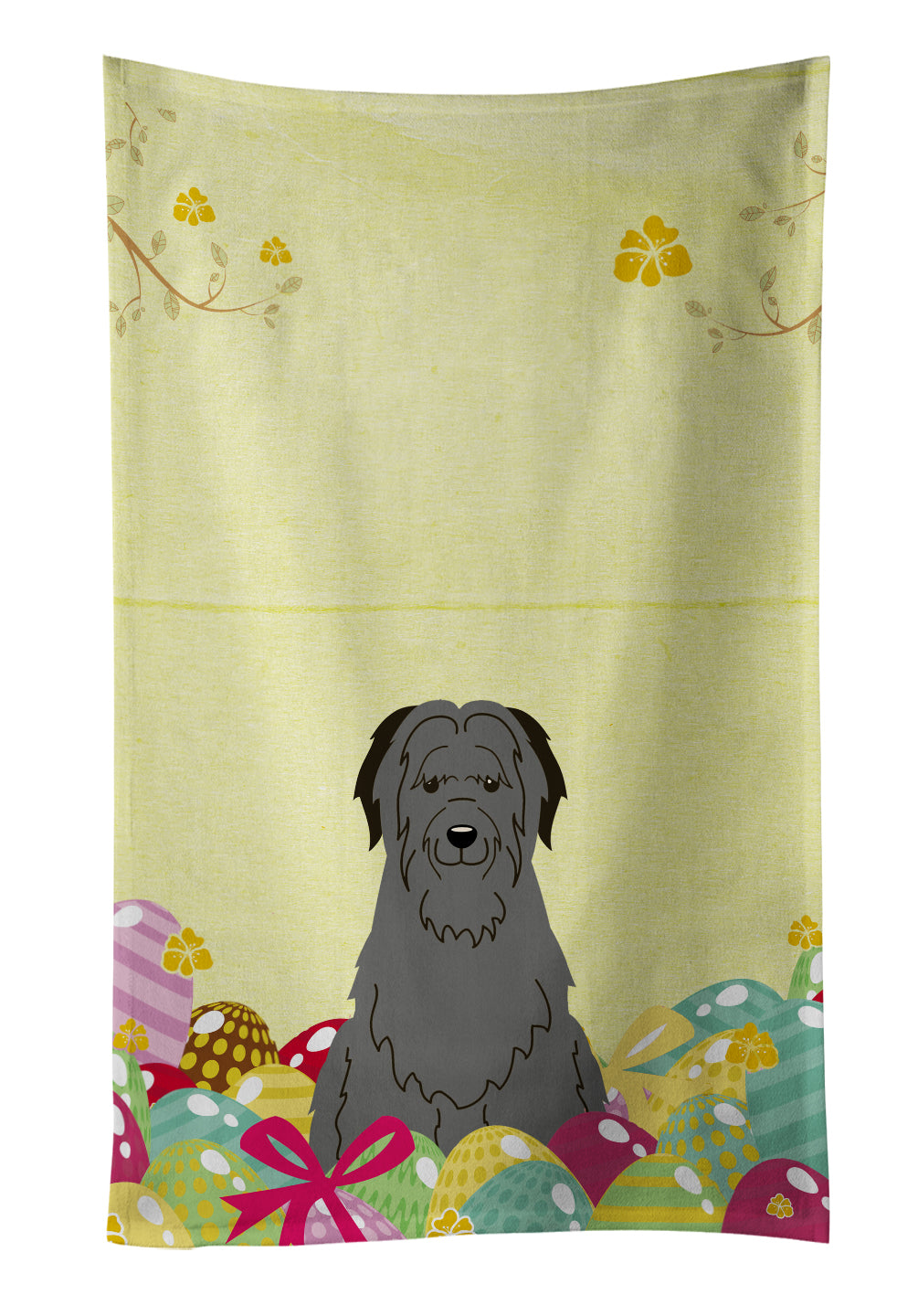 Easter Eggs Briard Black Kitchen Towel Velour Plush Front and Cotton Loop Back Machine Washable