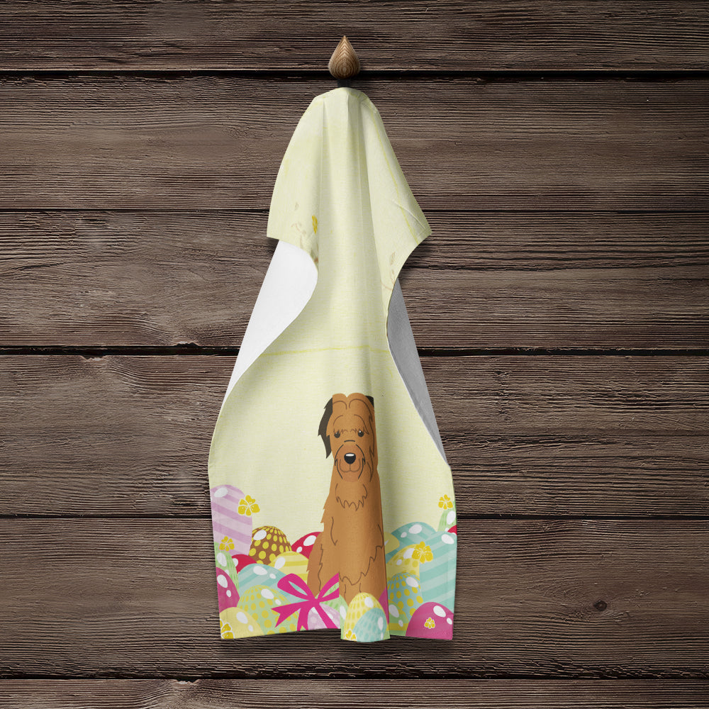 Easter Eggs Briard Brown Kitchen Towel Velour Plush Front and Cotton Loop Back Machine Washable