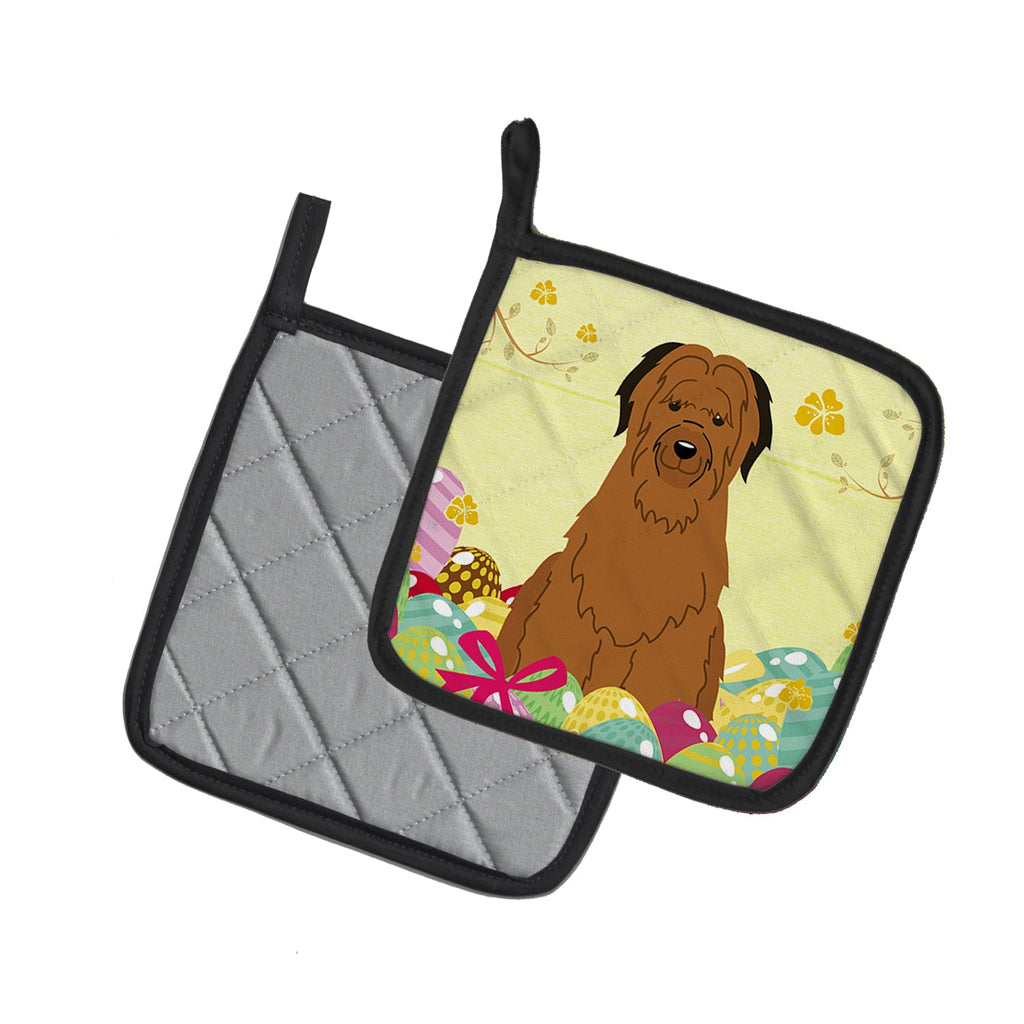 Easter Eggs Briard Brown Pot Holder Set of 2 Heat Resistant Quilted Hot Pads 7.5 x 7.5 Inch, Insulated Kitchen Trivets for Cooking & Baking