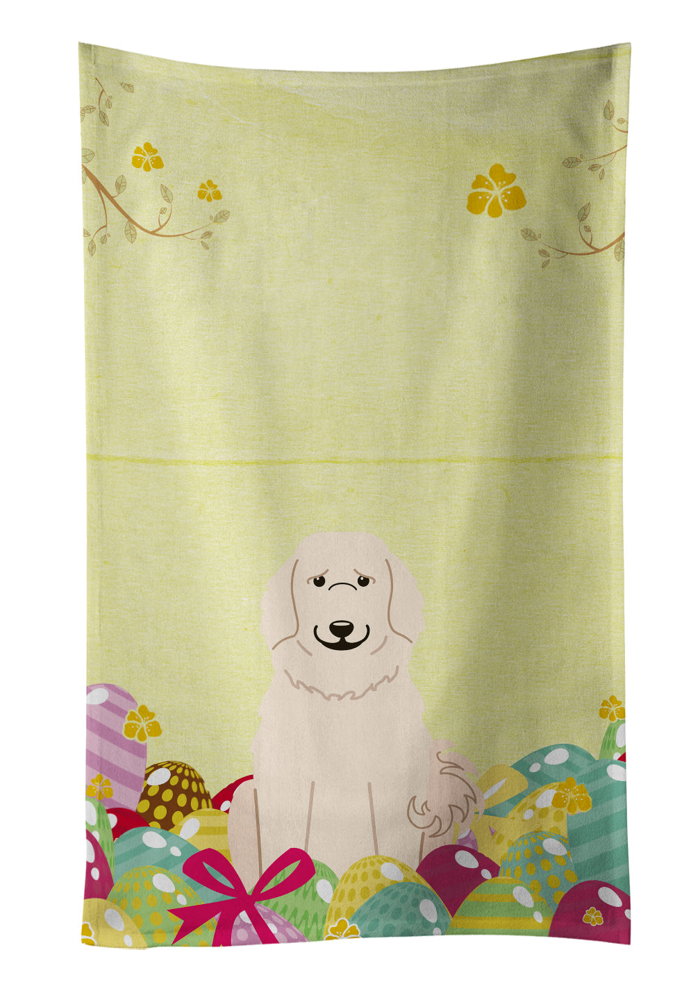 Easter Eggs Great Pyrenese Kitchen Towel Velour Plush Front and Cotton Loop Back Machine Washable