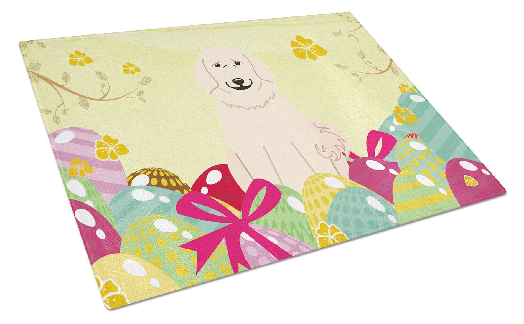Easter Eggs Great Pyrenese Cutting Board Tempered Glass Kitchen Cutting Surface, Heat Resistant Chopping, Non-Slip Feet, Food Prep & Serving