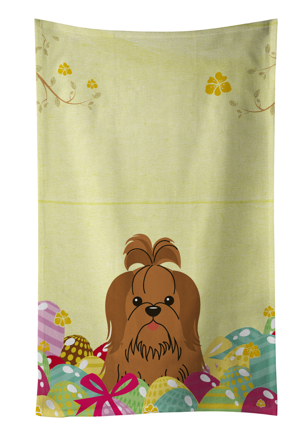 Easter Eggs Shih Tzu Silver Chocolate Kitchen Towel Velour Plush Front and Cotton Loop Back Machine Washable