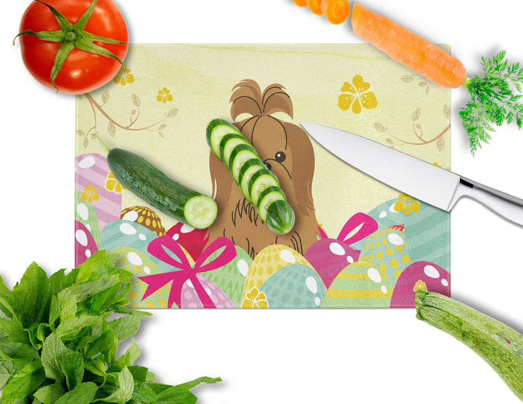 Easter Eggs Shih Tzu Silver Chocolate Cutting Board Tempered Glass Kitchen Cutting Surface, Heat Resistant Chopping, Non-Slip Feet, Food Prep & Serving