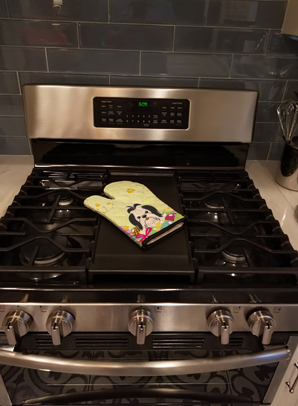 Easter Eggs Shih Tzu Black White Oven Mitt Heat Resistant Thick Oven Mitt for Hot Pans and Oven, Kitchen Mitt Protect Hands, Cooking Baking Glove
