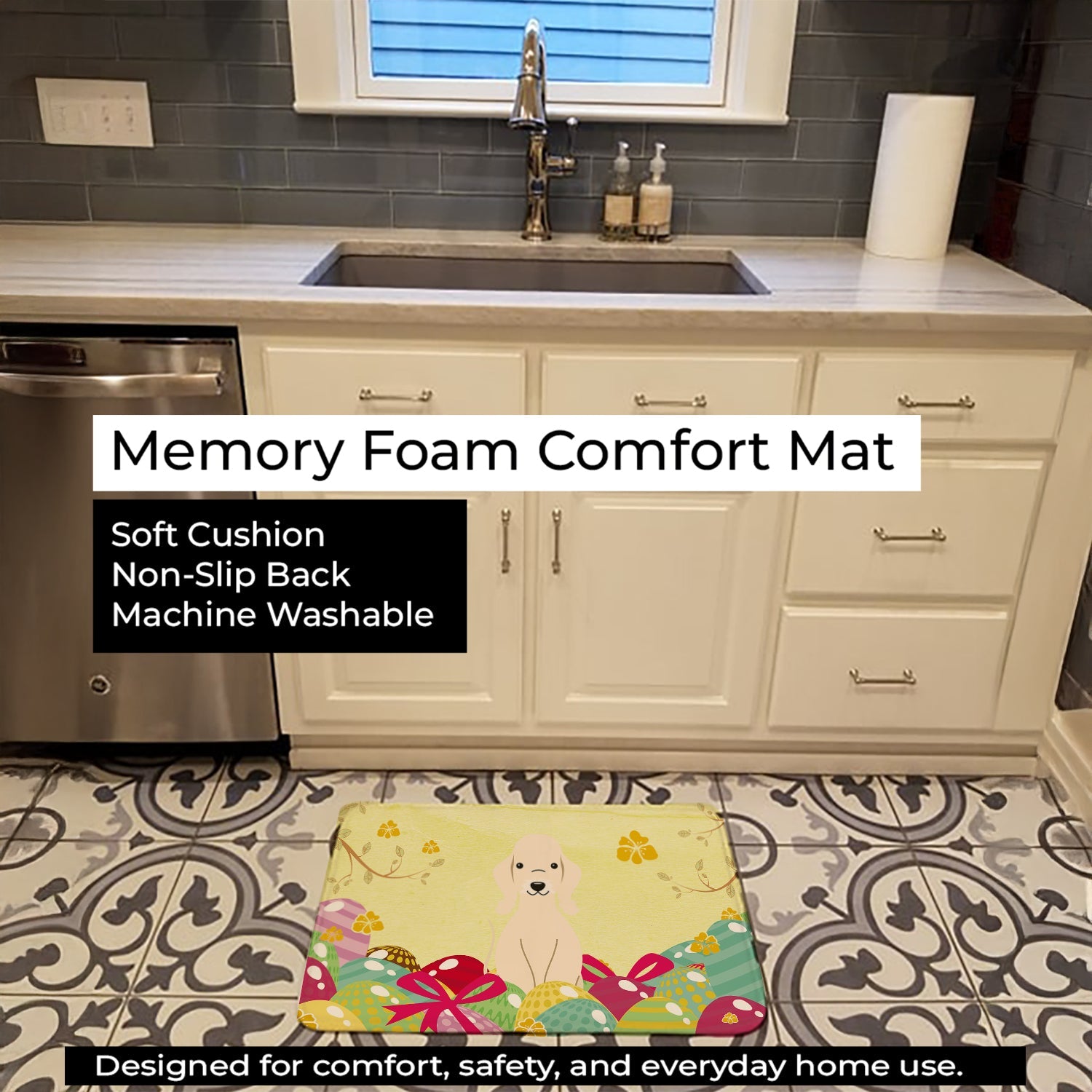 Easter Eggs Bedlington Terrier Sandy Memory Foam Kitchen Mat Machine Washable Anti-Fatigue Cushion Comfort Bath or Kitchen Rug