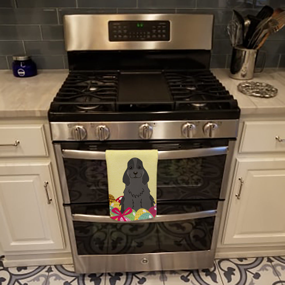 Easter Eggs Cocker Spaniel Black Kitchen Towel Velour Plush Front and Cotton Loop Back Machine Washable