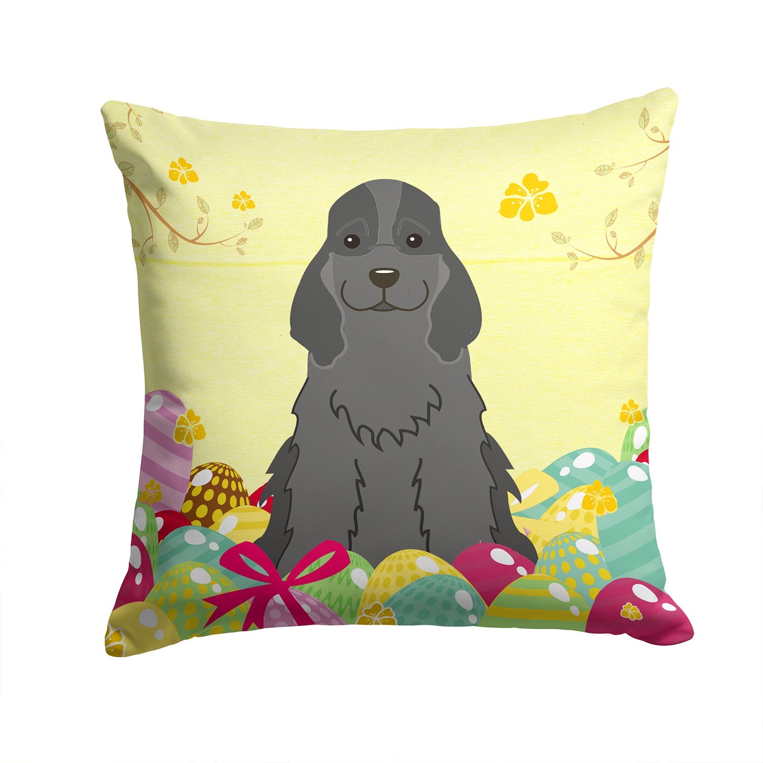 Easter Eggs Cocker Spaniel Black Decorative Throw Pillow 14x14 Indoor Outdoor Accent Cushion, Fabric Cover with Insert for Sofa, Bed, Porch & Living Room