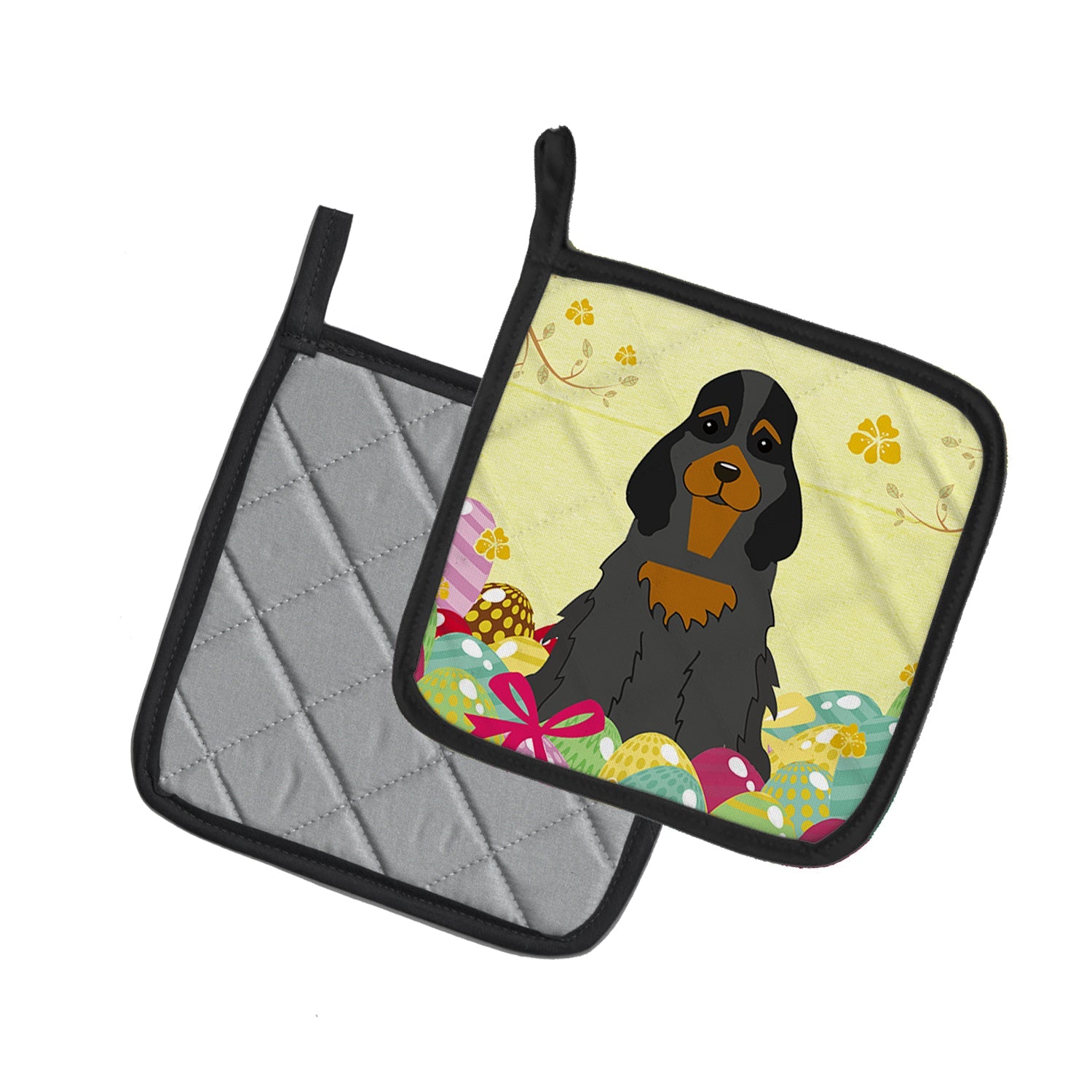 Easter Eggs Cocker Spaniel Black Tan Pot Holder Set of 2 Heat Resistant Quilted Hot Pads 7.5 x 7.5 Inch, Insulated Kitchen Trivets for Cooking & Baking