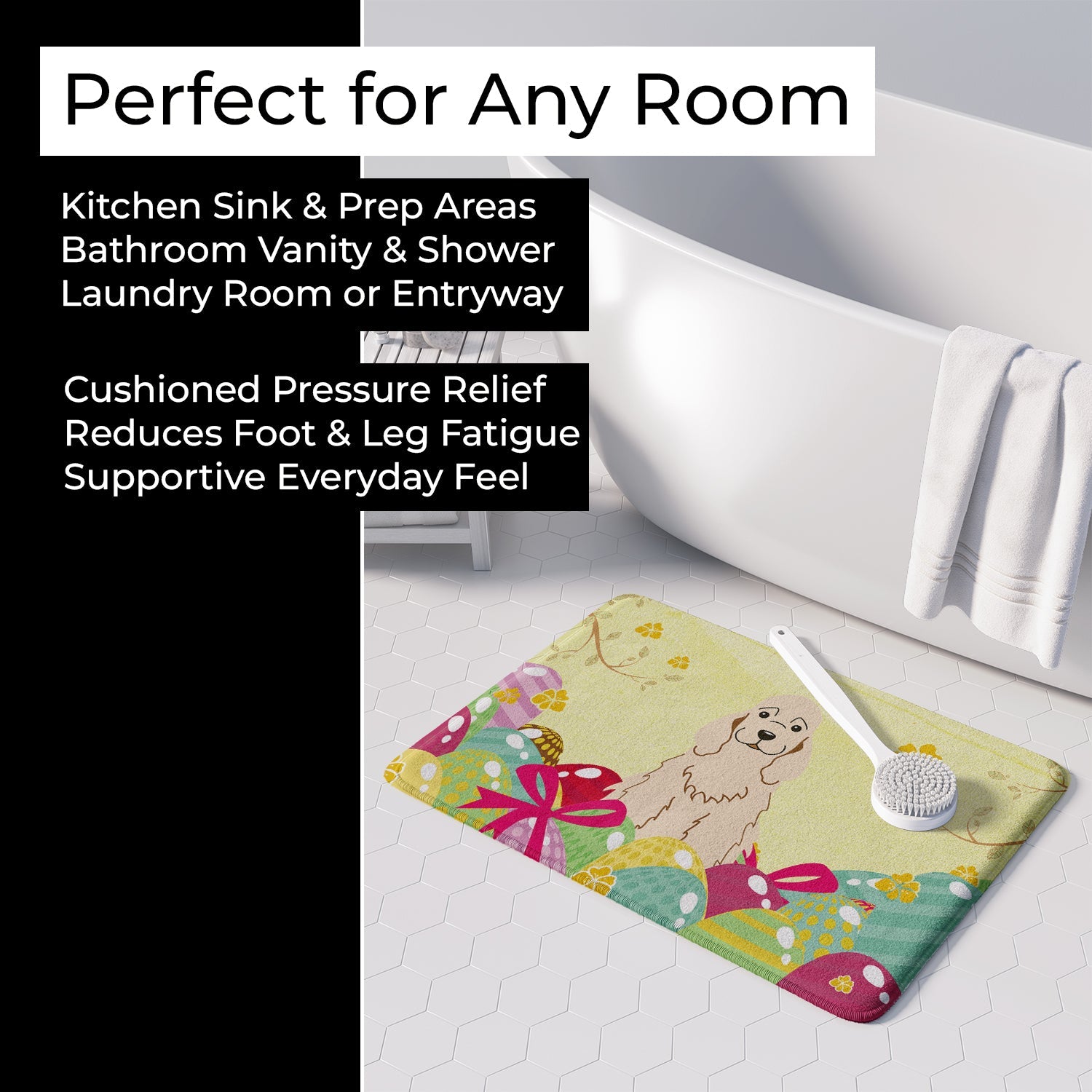 Easter Eggs Cocker Spaniel Buff Memory Foam Kitchen Mat Machine Washable Anti-Fatigue Cushion Comfort Bath or Kitchen Rug