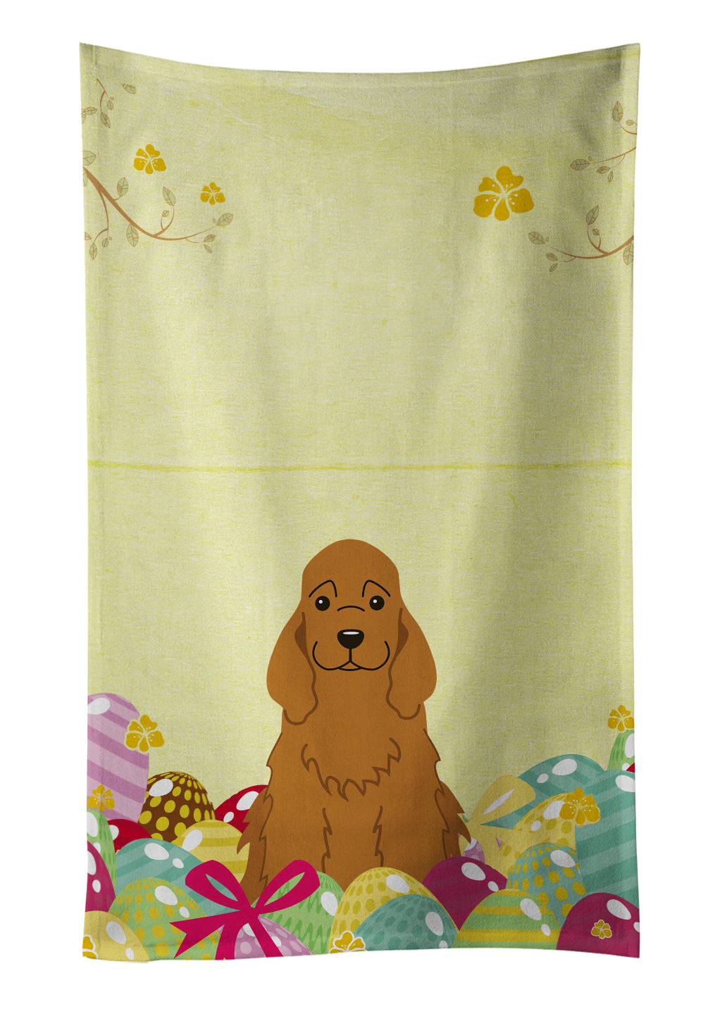 Easter Eggs Cocker Spaniel Red Kitchen Towel Velour Plush Front and Cotton Loop Back Machine Washable