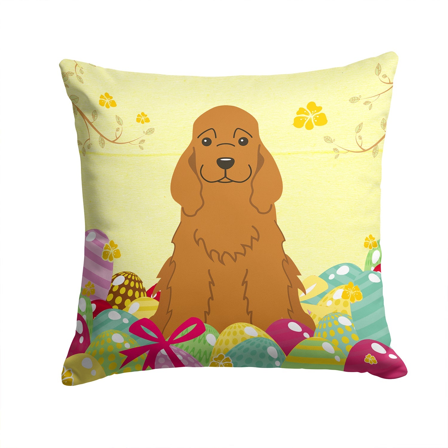 Easter Eggs Cocker Spaniel Red Decorative Throw Pillow 14x14 Indoor Outdoor Accent Cushion, Fabric Cover with Insert for Sofa, Bed, Porch & Living Room