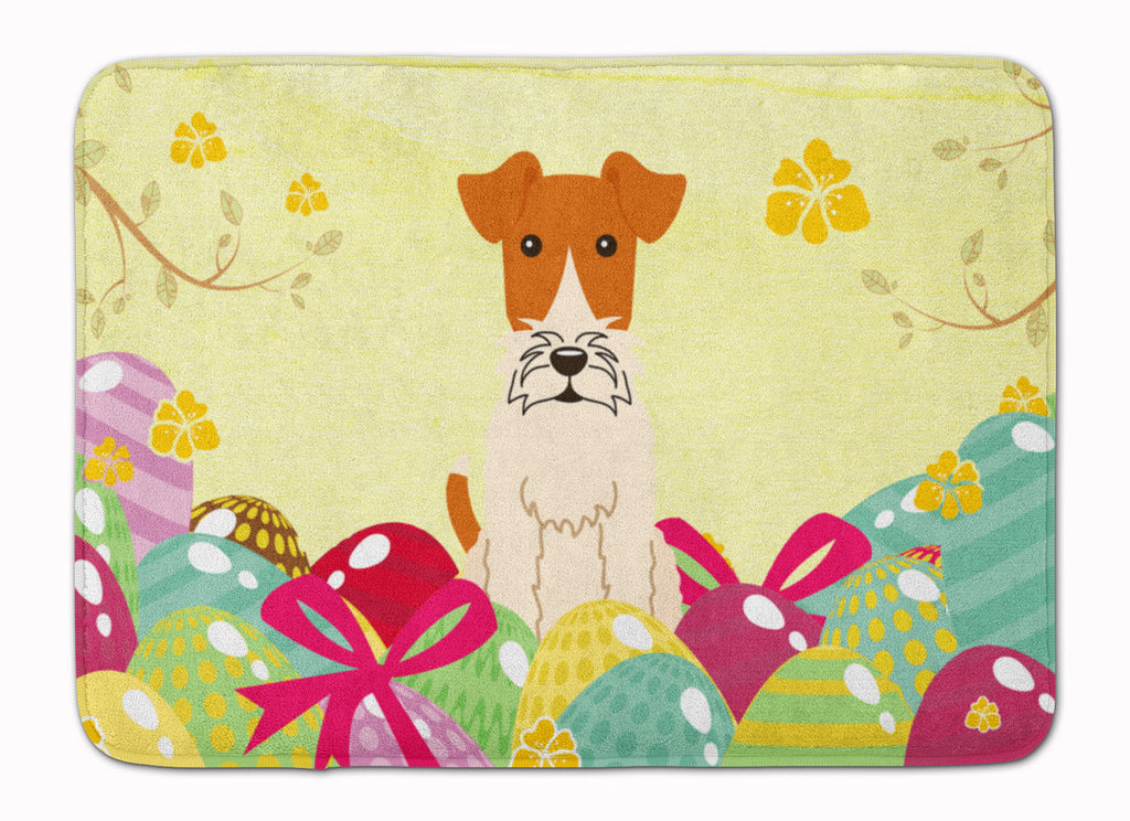 Easter Eggs Wire Fox Terrier Memory Foam Kitchen Mat Machine Washable Anti-Fatigue Cushion Comfort Bath or Kitchen Rug