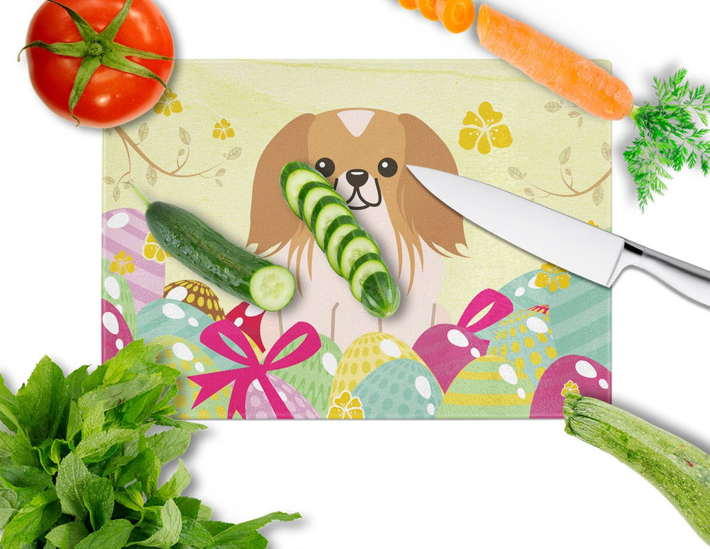 Easter Eggs Pekingese Red White Cutting Board Tempered Glass Kitchen Cutting Surface, Heat Resistant Chopping, Non-Slip Feet, Food Prep & Serving