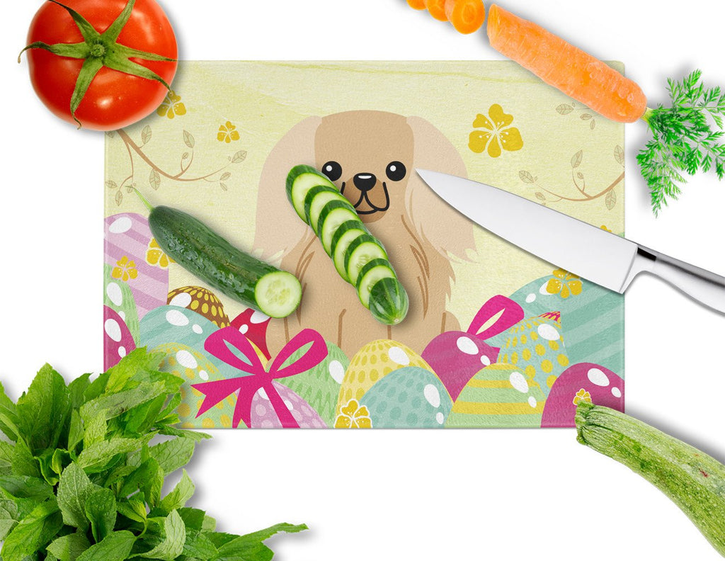 Easter Eggs Pekingese Fawn Sable Cutting Board Tempered Glass Kitchen Cutting Surface, Heat Resistant Chopping, Non-Slip Feet, Food Prep & Serving