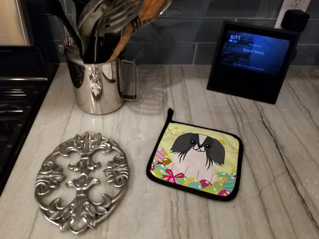 Easter Eggs Pekingese Black White Pot Holder Set of 2 Heat Resistant Quilted Hot Pads 7.5 x 7.5 Inch, Insulated Kitchen Trivets for Cooking & Baking
