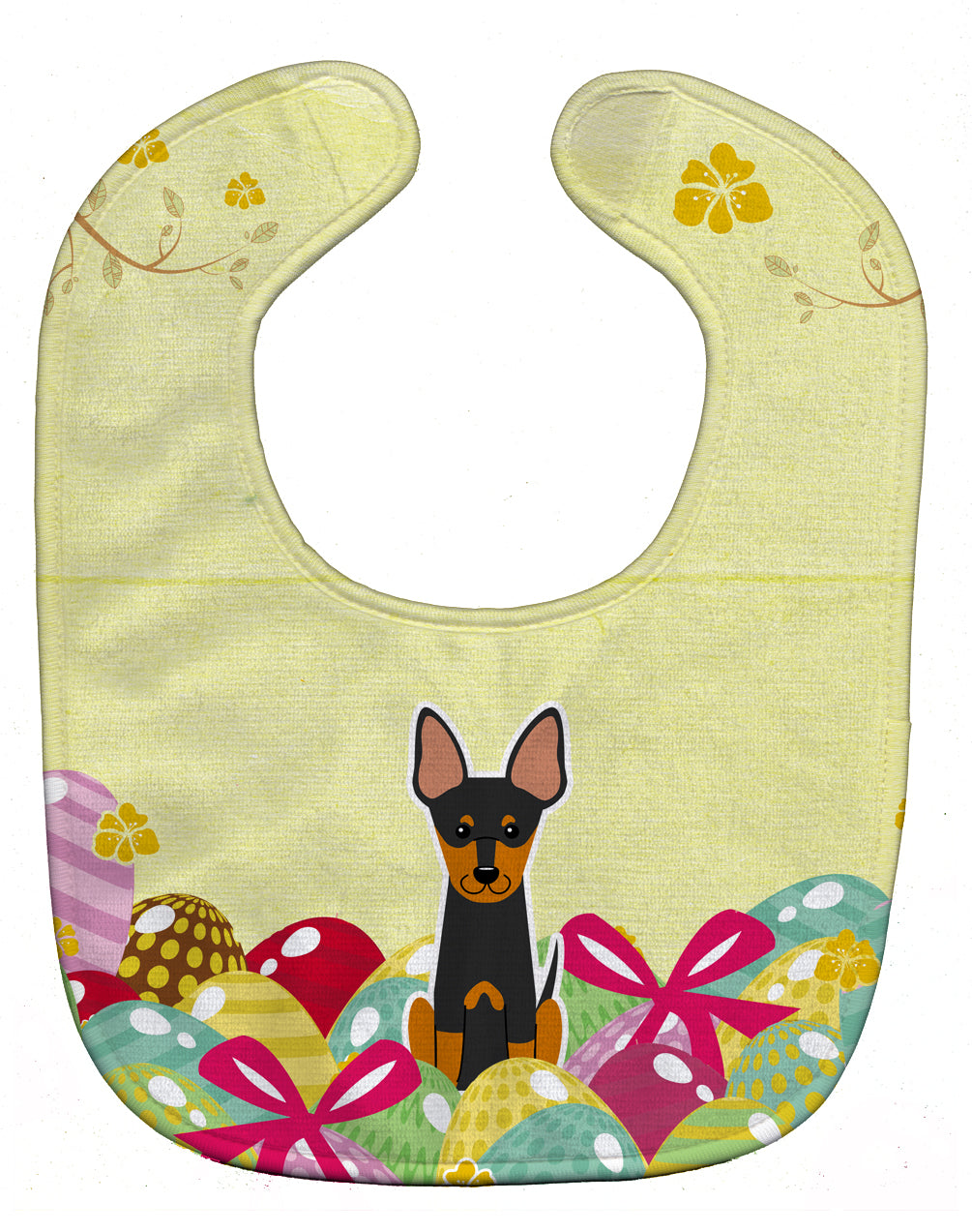 Easter Eggs English Toy Terrier Baby Bib Easy-Clean Baby Bib Baby Feeding Accessory Baby Mealtime Essential, 10 x 13, Multicolor