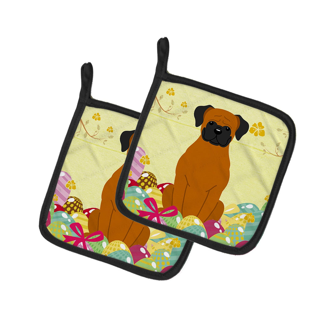 Easter Eggs Fawn Boxer Pot Holder Set of 2 Heat Resistant Quilted Hot Pads 7.5 x 7.5 Inch, Insulated Kitchen Trivets for Cooking & Baking