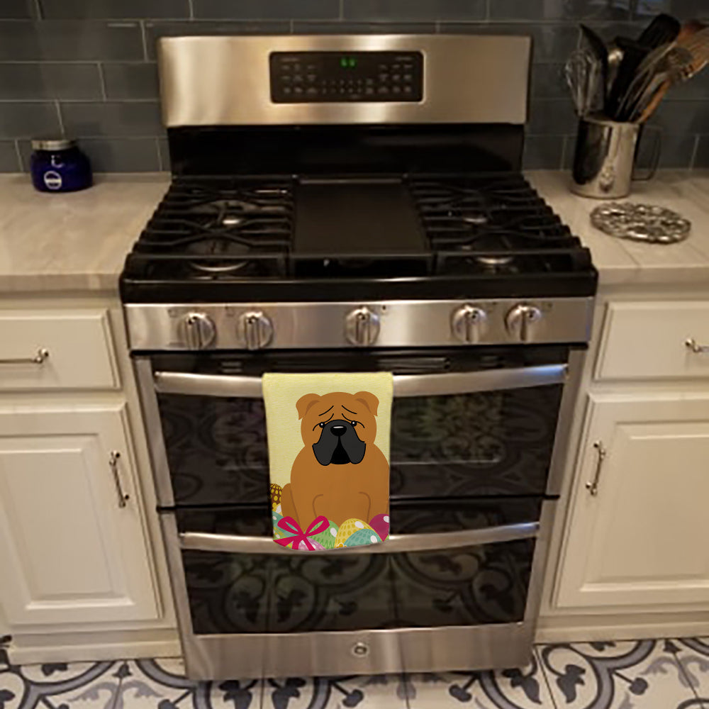 Easter Eggs English Bulldog Red Kitchen Towel Velour Plush Front and Cotton Loop Back Machine Washable