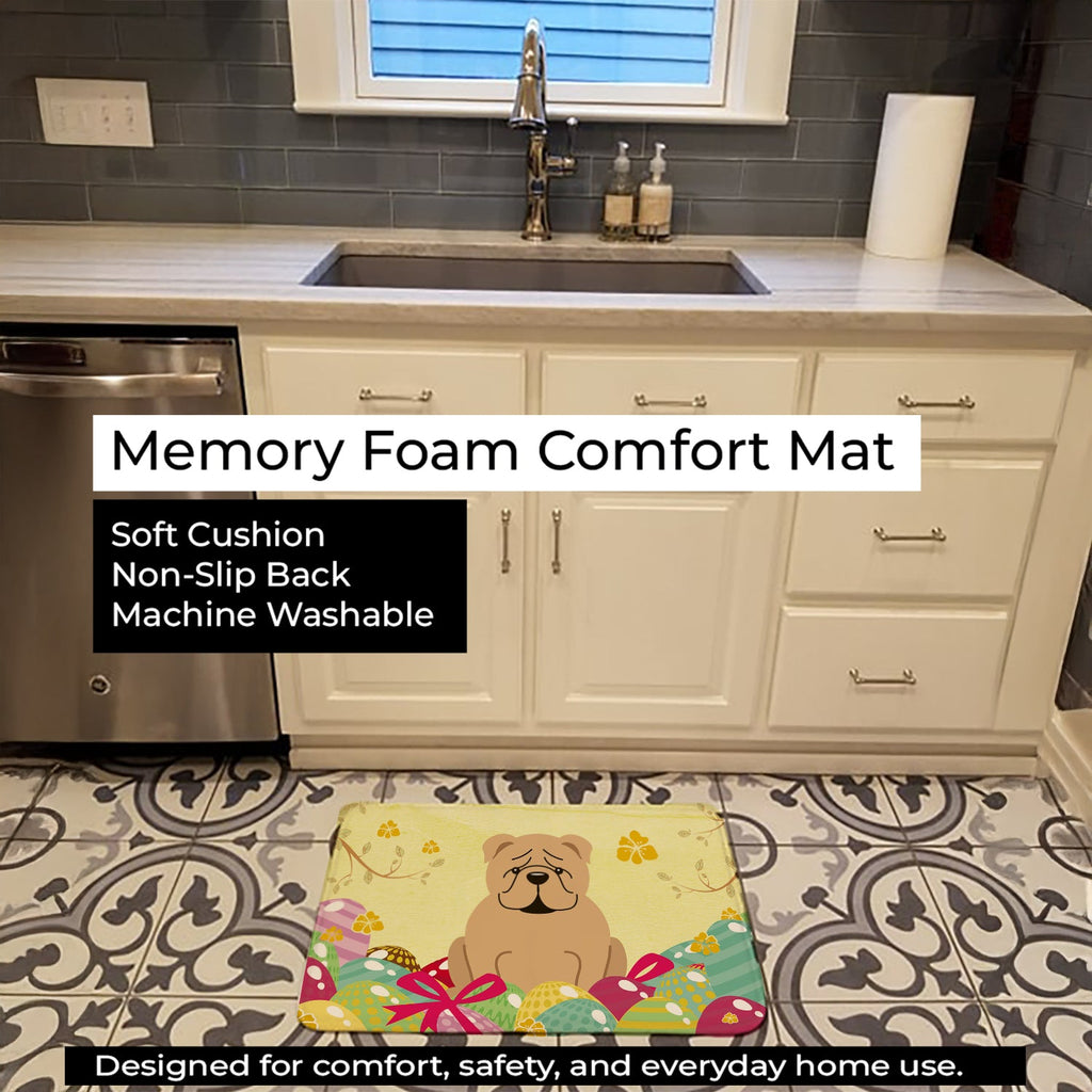 Easter Eggs English Bulldog Fawn Memory Foam Kitchen Mat Machine Washable Anti-Fatigue Cushion Comfort Bath or Kitchen Rug