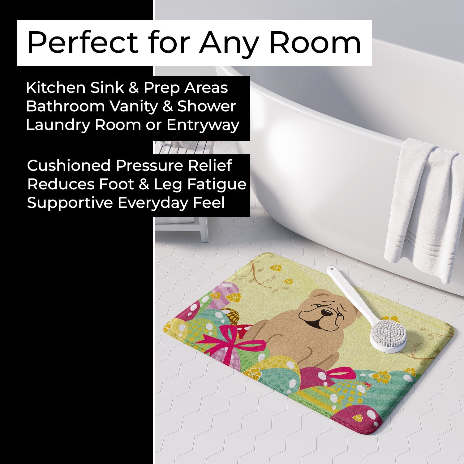 Easter Eggs English Bulldog Fawn Memory Foam Kitchen Mat Machine Washable Anti-Fatigue Cushion Comfort Bath or Kitchen Rug