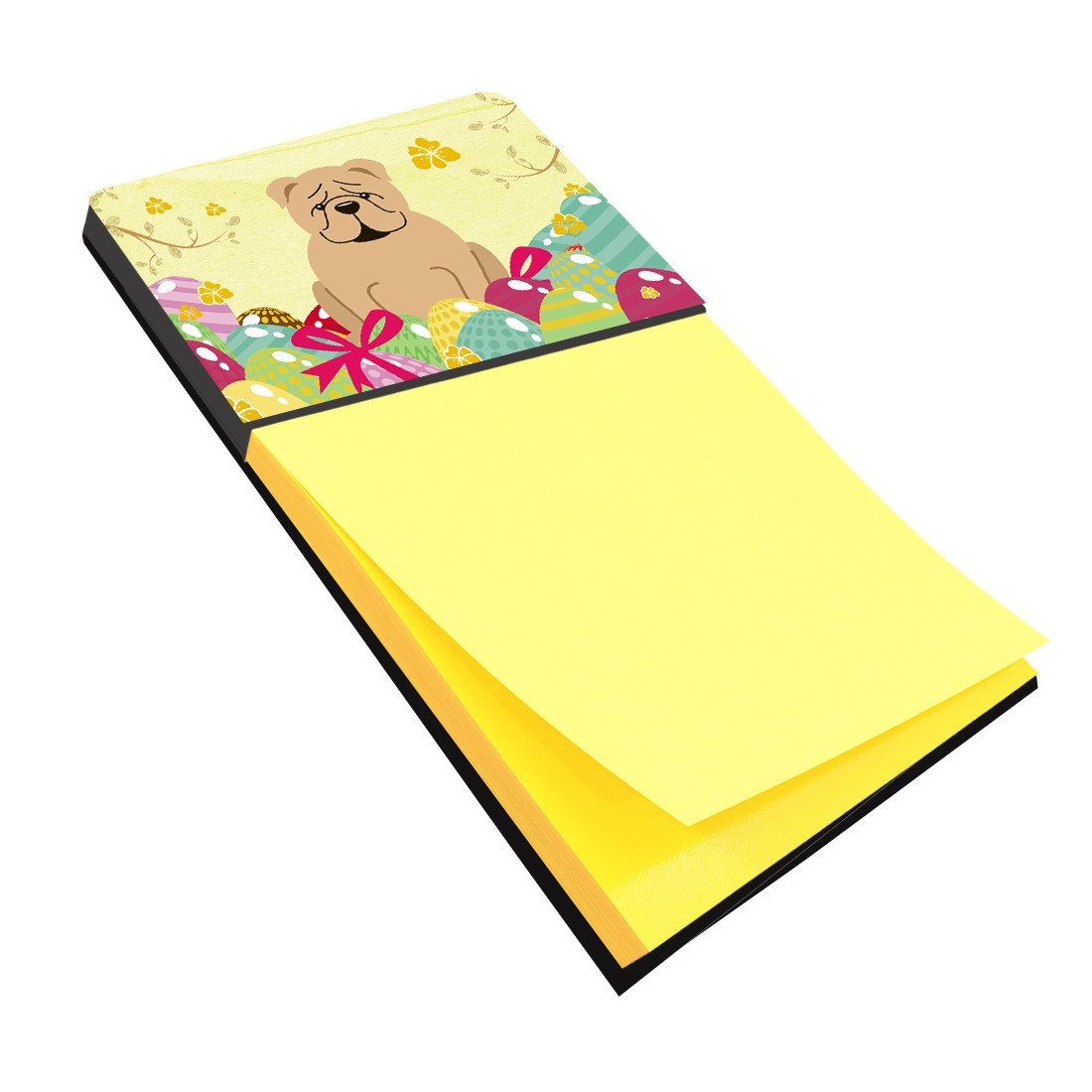 Easter Eggs English Bulldog Fawn Watercolor Sticky Note Holder Refillable Dispenser Desk Accessory 3x3 Pad Gift