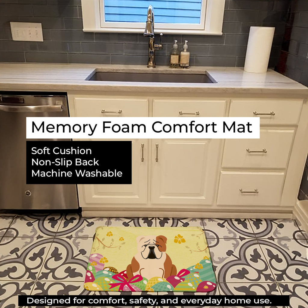 Easter Eggs English Bulldog Fawn White Memory Foam Kitchen Mat Machine Washable Anti-Fatigue Cushion Comfort Bath or Kitchen Rug