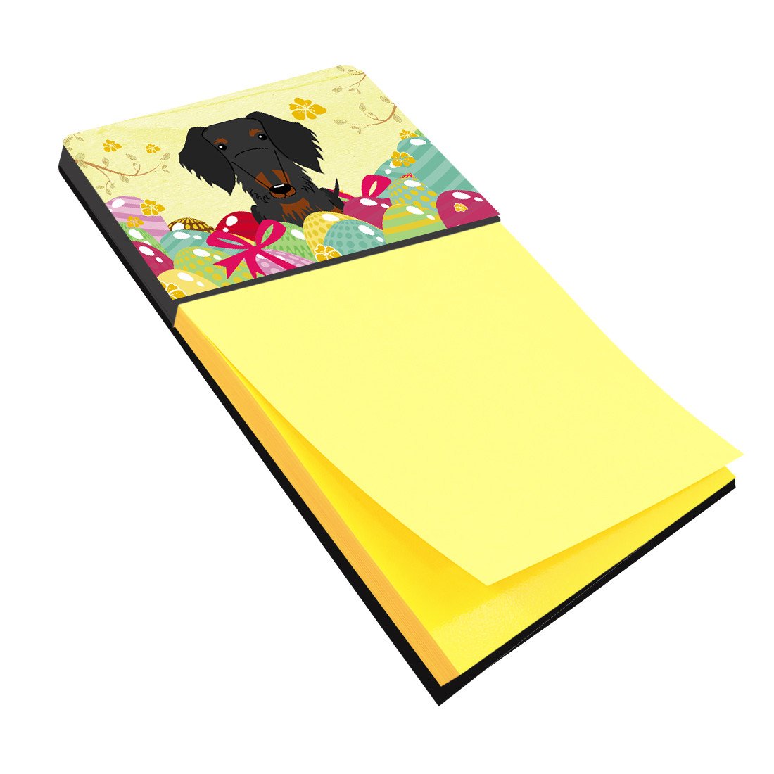 Easter Eggs Wire Haired Dachshund Black Tan Watercolor Sticky Note Holder Refillable Dispenser Desk Accessory 3x3 Pad Gift