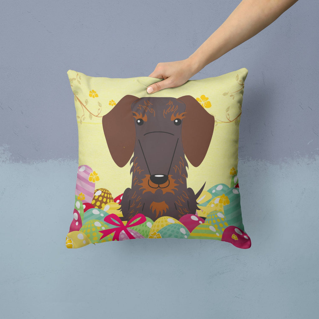 Easter Eggs Wire Haired Dachshund Chocolate Decorative Throw Pillow 14x14 Indoor Outdoor Accent Cushion, Fabric Cover with Insert for Sofa, Bed, Porch & Living Room