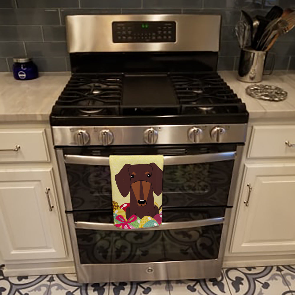 Easter Eggs Dachshund Chocolate Kitchen Towel Velour Plush Front and Cotton Loop Back Machine Washable