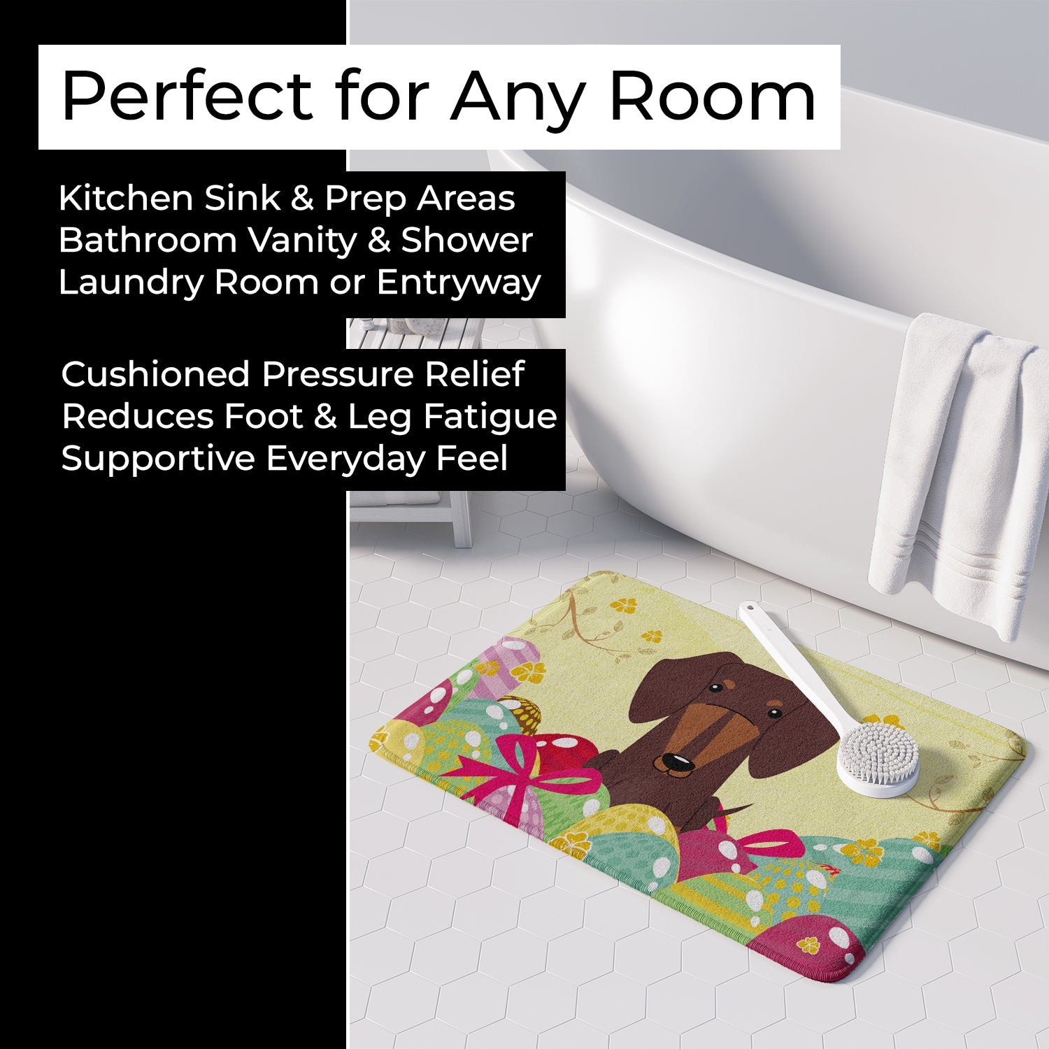 Easter Eggs Dachshund Chocolate Memory Foam Kitchen Mat Machine Washable Anti-Fatigue Cushion Comfort Bath or Kitchen Rug
