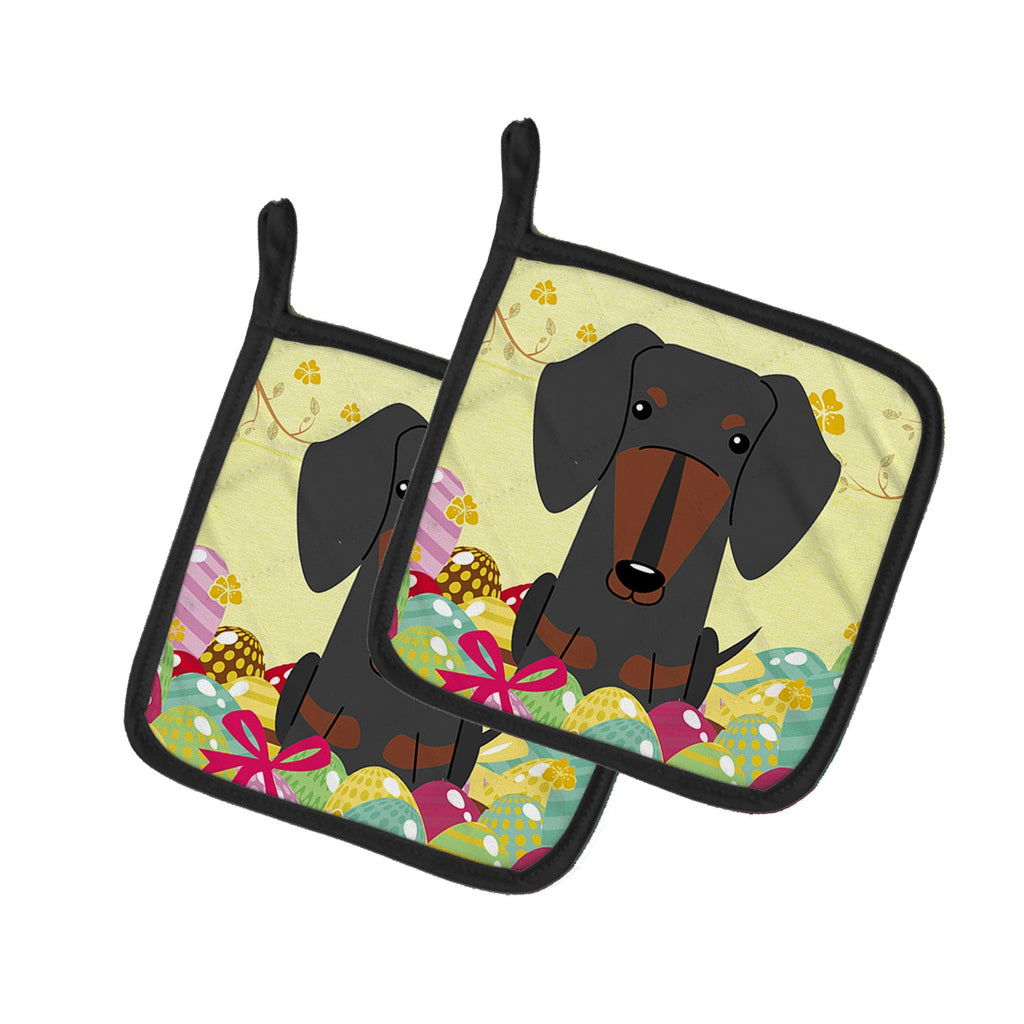 Easter Eggs Dachshund Black Tan Pot Holder Set of 2 Heat Resistant Quilted Hot Pads 7.5 x 7.5 Inch, Insulated Kitchen Trivets for Cooking & Baking