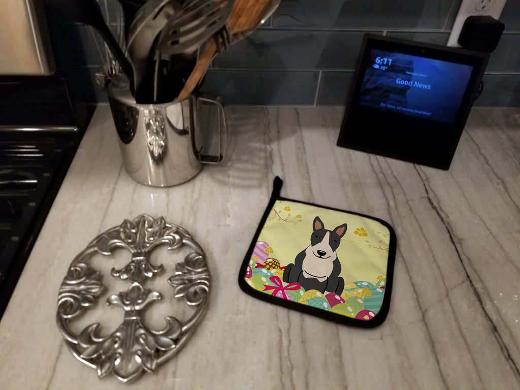 Easter Eggs Bull Terrier Black White Pot Holder Set of 2 Heat Resistant Quilted Hot Pads 7.5 x 7.5 Inch, Insulated Kitchen Trivets for Cooking & Baking