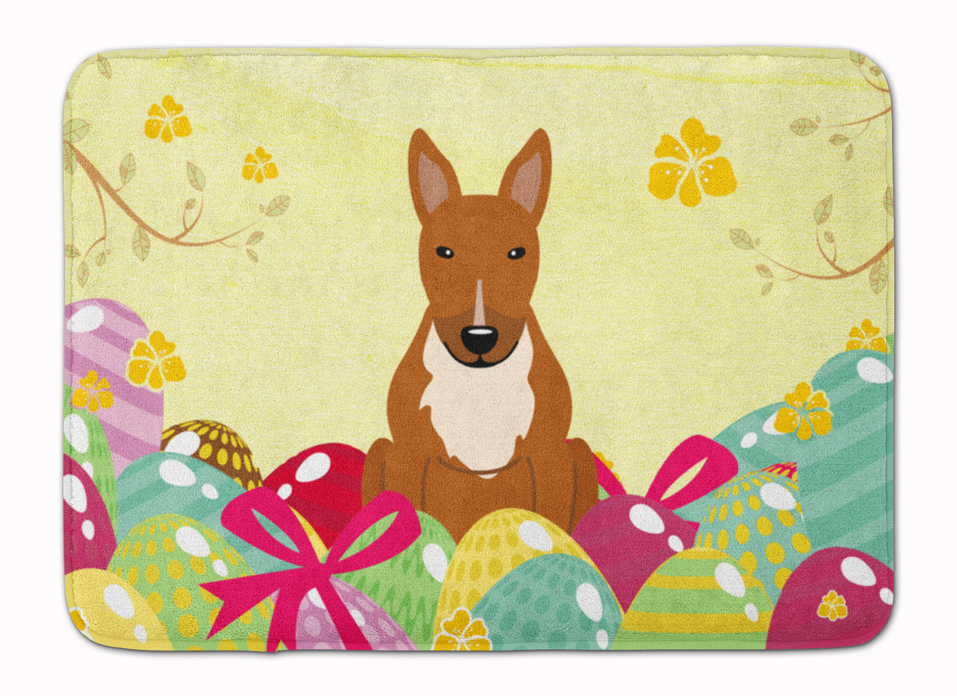 Easter Eggs Bull Terrier Red Memory Foam Kitchen Mat Machine Washable Anti-Fatigue Cushion Comfort Bath or Kitchen Rug