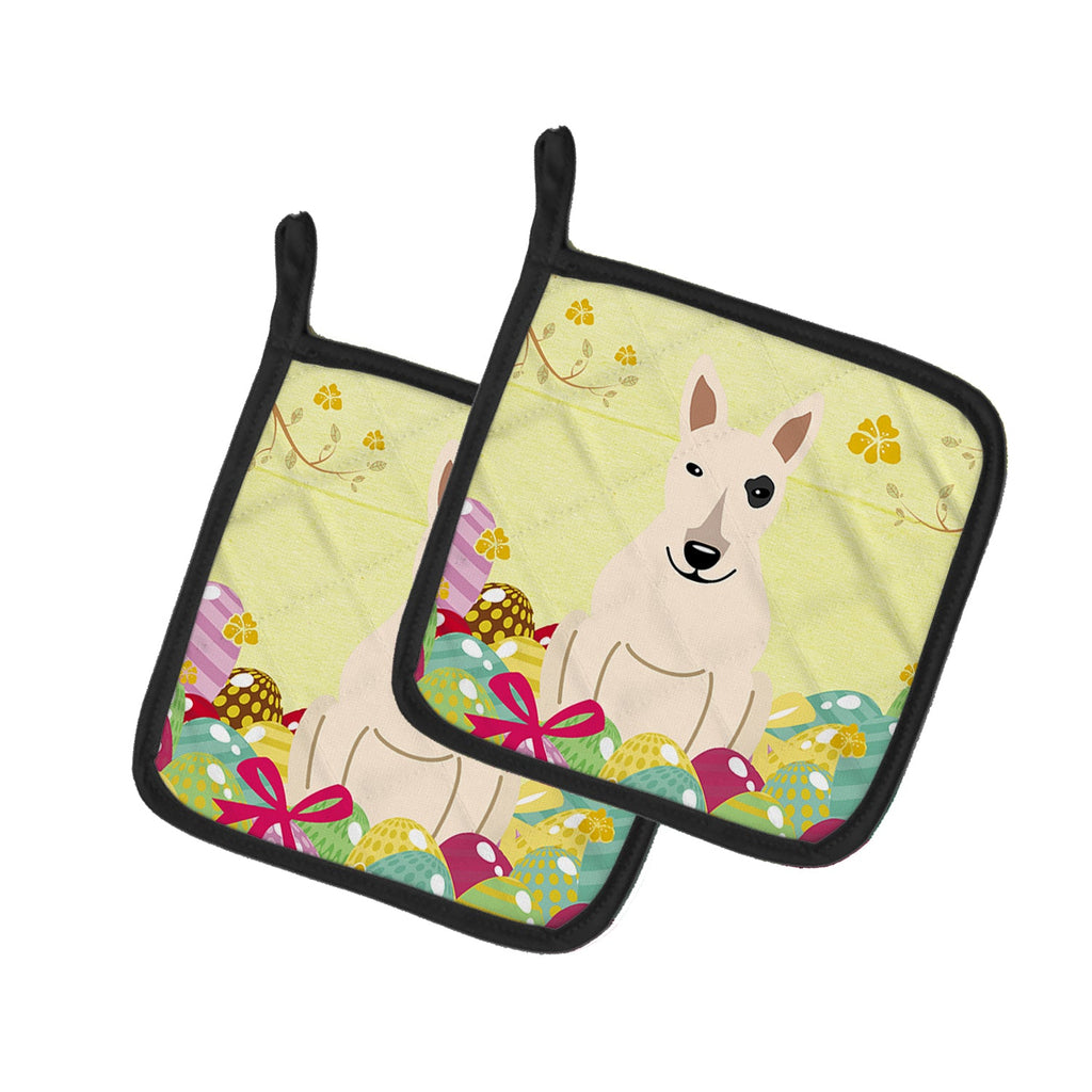 Easter Eggs Bull Terrier White Pot Holder Set of 2 Heat Resistant Quilted Hot Pads 7.5 x 7.5 Inch, Insulated Kitchen Trivets for Cooking & Baking
