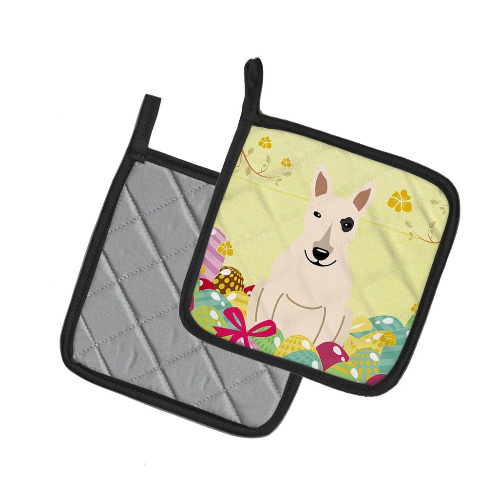 Easter Eggs Bull Terrier White Pot Holder Set of 2 Heat Resistant Quilted Hot Pads 7.5 x 7.5 Inch, Insulated Kitchen Trivets for Cooking & Baking