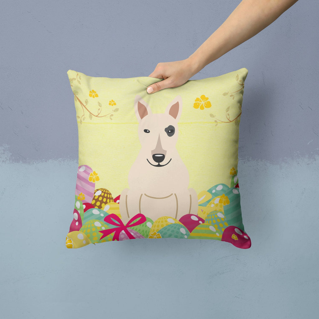 Easter Eggs Bull Terrier White Decorative Throw Pillow 14x14 Indoor Outdoor Accent Cushion, Fabric Cover with Insert for Sofa, Bed, Porch & Living Room