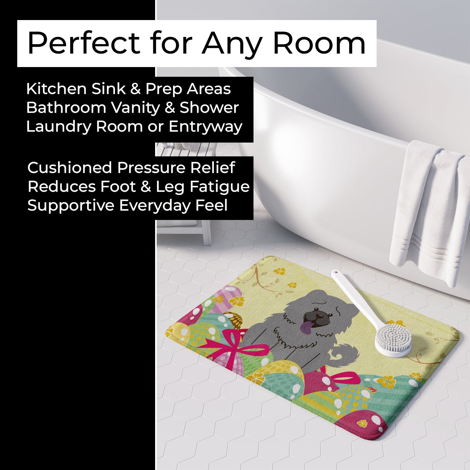 Easter Eggs Chow Chow Blue Memory Foam Kitchen Mat Machine Washable Anti-Fatigue Cushion Comfort Bath or Kitchen Rug