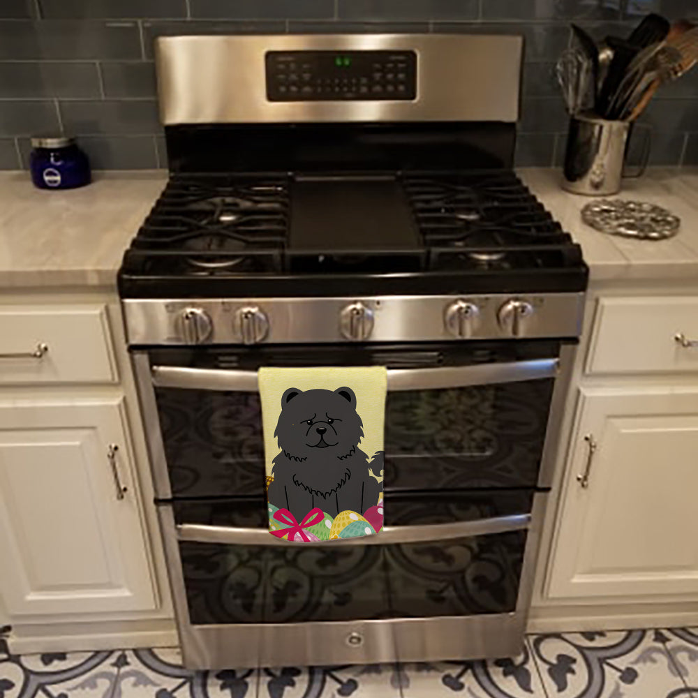 Easter Eggs Chow Chow Black Kitchen Towel Velour Plush Front and Cotton Loop Back Machine Washable