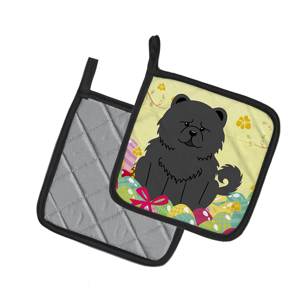 Easter Eggs Chow Chow Black Pot Holder Set of 2 Heat Resistant Quilted Hot Pads 7.5 x 7.5 Inch, Insulated Kitchen Trivets for Cooking & Baking
