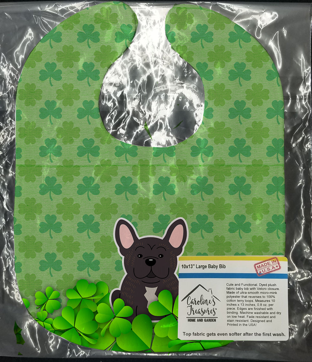 French Bulldog Brindle Shamrocks Baby Bib Easy-Clean Baby Bib Baby Feeding Accessory Baby Mealtime Essential, 10 x 13, Multicolor