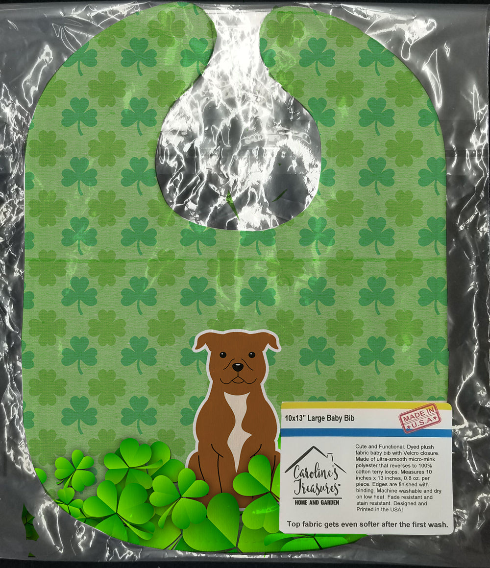 Staffordshire Bull Terrier Brown Shamrocks Baby Bib Easy-Clean Baby Bib Baby Feeding Accessory Baby Mealtime Essential, 10 x 13, Multicolor