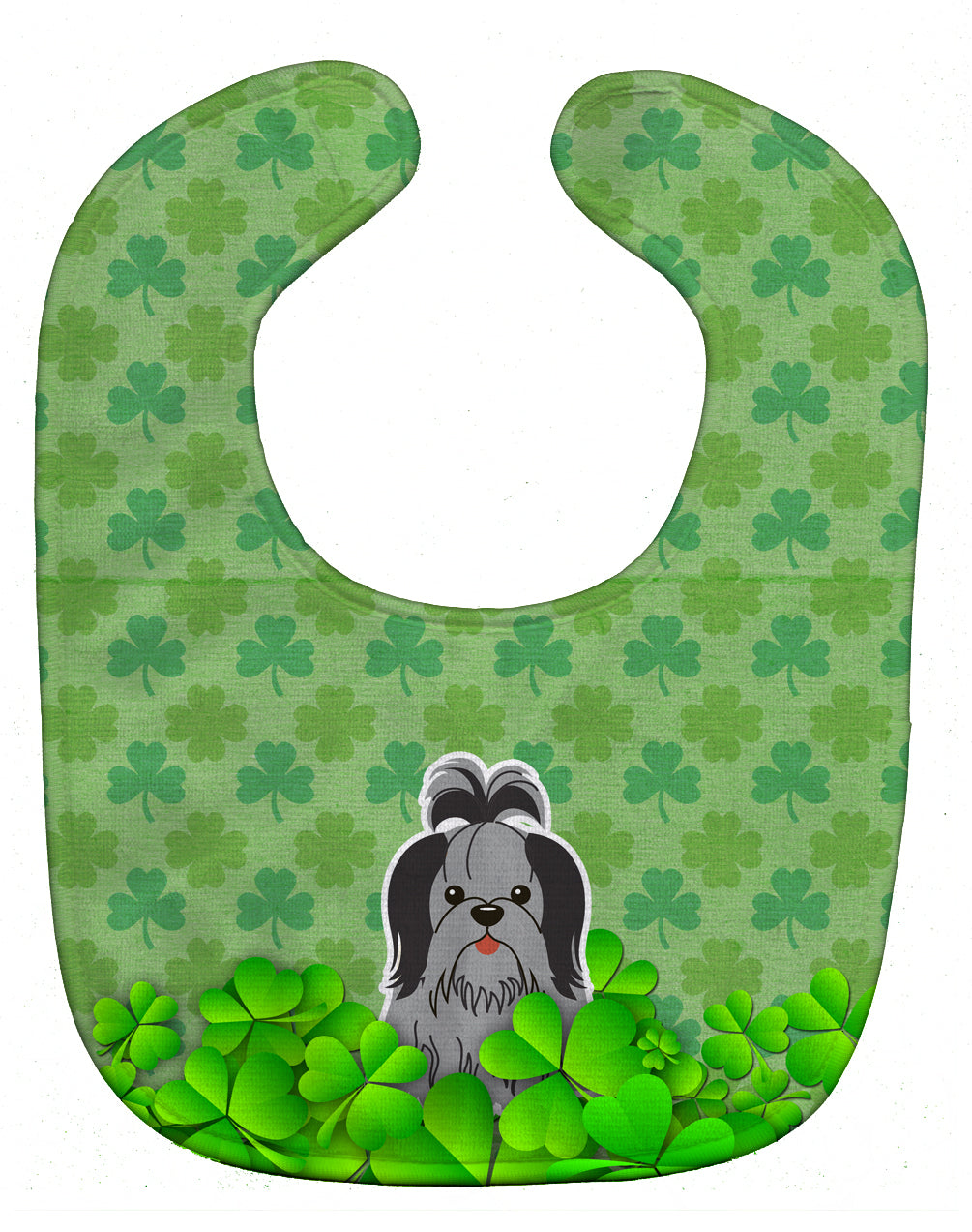Shih Tzu Black Silver Shamrocks Baby Bib Easy-Clean Baby Bib Baby Feeding Accessory Baby Mealtime Essential, 10 x 13, Multicolor
