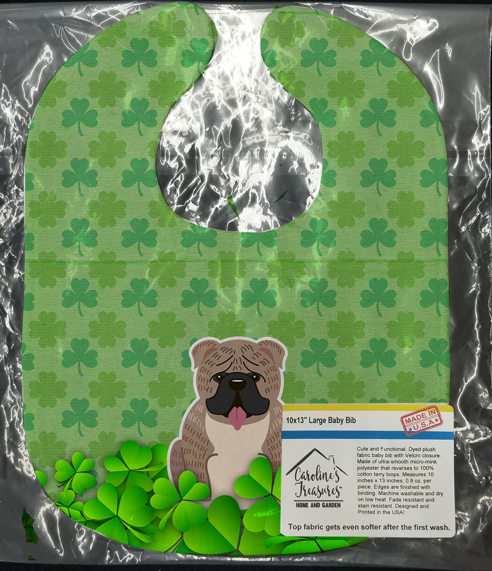 English Bulldog Grey Brindle  Shamrocks Baby Bib Easy-Clean Baby Bib Baby Feeding Accessory Baby Mealtime Essential, 10 x 13, Multicolor