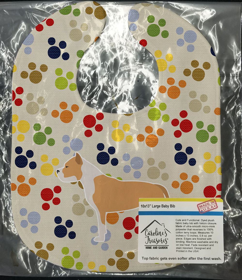 Staffordshire Bull Terrier Pawprints Baby Bib Easy-Clean Baby Bib Baby Feeding Accessory Baby Mealtime Essential, 10 x 13, Multicolor