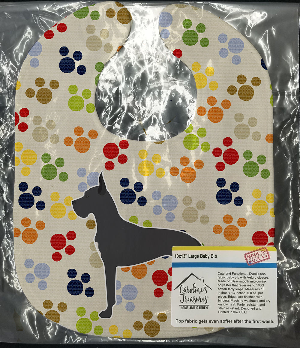 Great Dane Pawprints Baby Bib Easy-Clean Baby Bib Baby Feeding Accessory Baby Mealtime Essential, 10 x 13, Multicolor