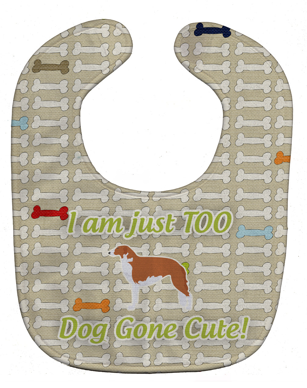 Borzoi Russian Greyhound Dog Gone Cute Baby Bib Easy-Clean Baby Bib Baby Feeding Accessory Baby Mealtime Essential, 10 x 13, Multicolor