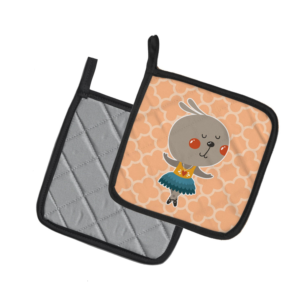 Ballerina Rabbit Pot Holder Set of 2 Heat Resistant Quilted Hot Pads 7.5 x 7.5 Inch, Insulated Kitchen Trivets for Cooking & Baking