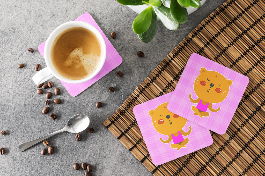 Yoga Cat Foam Coasters Set of 4 Cup Coasters for Indoor Outdoor, Tabletop Protection, Anti Slip, Mouse pad Material